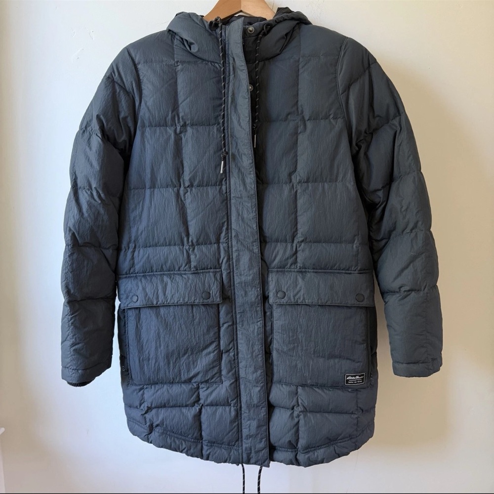 Eddie Bauer Frostine Down Parka Women’s M Storm Gray Quilted Hooded Puffer Coat